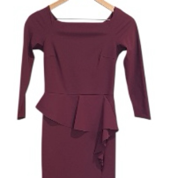 Chiara Boni Adela Purple Merlot Peplum Ruffle Stretch Gown, 3/4 Sleeves, 38/2/XS - Picture 11 of 12